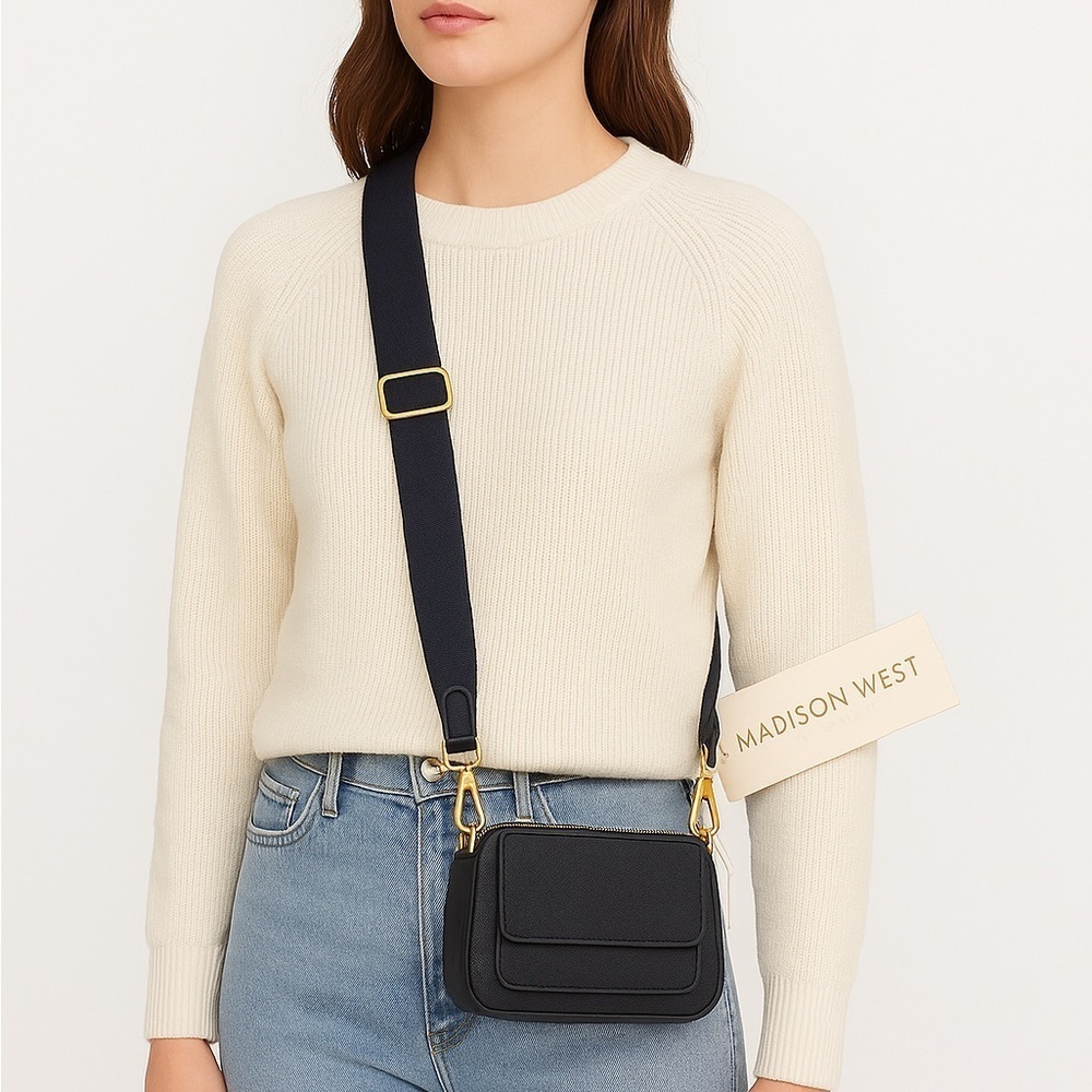Madison West Crossbody Bag – Black with Gold Hardware